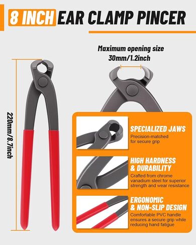 760PCS Single Ear Hose Clamp Kit 20 Sizes 5.3-36.1mm 304 Stainless Steel Stepless Crimp Hose Clamps Assortment with Ear Clamp Pincer and Pipe Cutter for Auto/Fuel Line/Plumbing/Home Appliance in Kuwait
