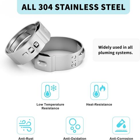 124PCS 10-Sizes Single Ear Hose Clamps with Ear Clamp Plier, 304 Stainless Steel 7-28.6mm Stepless Crimp Cinch Rings Assortment Kit for Automotive, Home Appliance, Pipe, Fuel Line, Plumbing in Kuwait