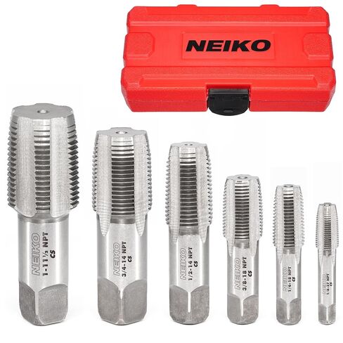مجموعة حنفية الأنابيب NEIKO 00930A NPT، 5 قطع، خيط أنابيب نحاسي ونحاسي وPVC 1/8"-27، 1/4"-18، 3/8"-18، 1/2"-14، 3/4"-14 NPT أداة لولبة الأنابيب صنابير مستدقة، إعادة خيوط السباكة، التنصت على الخيوط in Kuwait