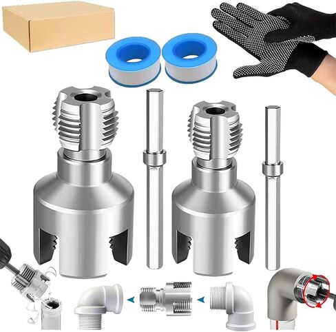 Pipe Tapping and Threading Tool, Pipe Thread Cutting Tool, PVC Pipe Threader, Premium Carbon Steel Internal & External Pipe Threader for All Electric Drills, Compatible for Home Repair (1/2"+3/4") in Kuwait