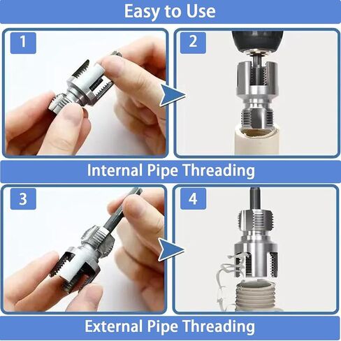 Pipe Tapping and Threading Tool, Pipe Thread Cutting Tool, PVC Pipe Threader, Premium Carbon Steel Internal & External Pipe Threader for All Electric Drills, Compatible for Home Repair (1/2"+3/4") in Kuwait