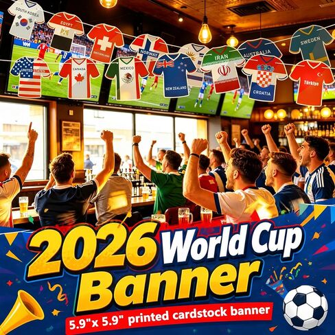 2026 World Cup Jersey-Shaped Decorations Flag Banners,48 Country Flags for World Cup Party Decorations,Flags of the World for Bar, Patio,Yard,Soccer Party,Living Room,Training Ground in Kuwait