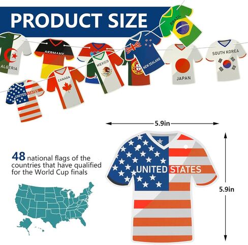 2026 World Cup Jersey-Shaped Decorations Flag Banners,48 Country Flags for World Cup Party Decorations,Flags of the World for Bar, Patio,Yard,Soccer Party,Living Room,Training Ground in Kuwait