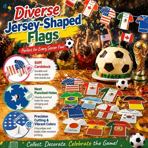 2026 World Cup Jersey-Shaped Decorations Flag Banners,48 Country Flags for World Cup Party Decorations,Flags of the World for Bar, Patio,Yard,Soccer Party,Living Room,Training Ground in Kuwait