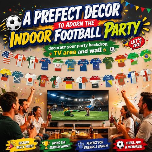 2026 World Cup Jersey-Shaped Decorations Flag Banners,48 Country Flags for World Cup Party Decorations,Flags of the World for Bar, Patio,Yard,Soccer Party,Living Room,Training Ground in Kuwait