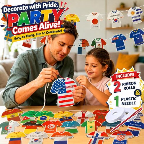 2026 World Cup Jersey-Shaped Decorations Flag Banners,48 Country Flags for World Cup Party Decorations,Flags of the World for Bar, Patio,Yard,Soccer Party,Living Room,Training Ground in Kuwait