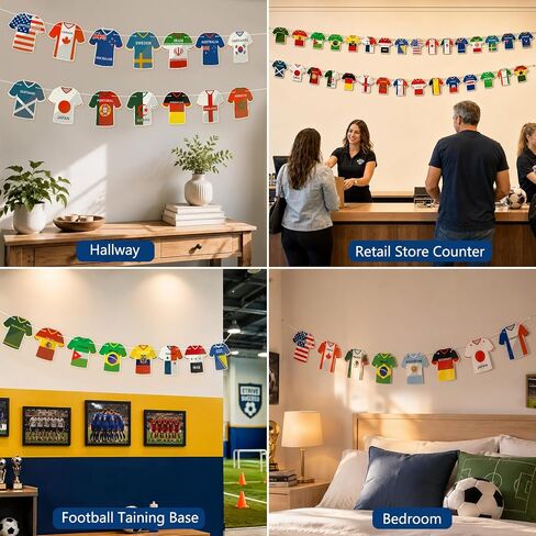 2026 World Cup Jersey-Shaped Decorations Flag Banners,48 Country Flags for World Cup Party Decorations,Flags of the World for Bar, Patio,Yard,Soccer Party,Living Room,Training Ground in Kuwait
