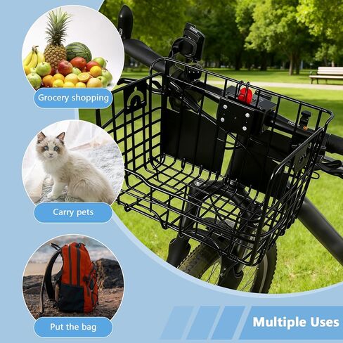 Bike Front Basket Kit Quick-Release Detachable Metal Basket with Removable Liner Bag for Groceries Pets Bikes in Kuwait