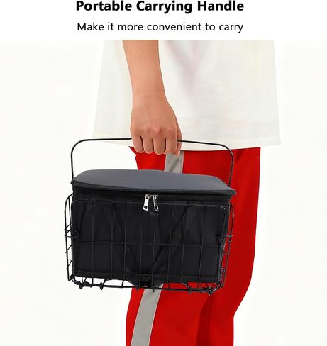 Bike Front Basket Kit Quick-Release Detachable Metal Basket with Removable Liner Bag for Groceries Pets Bikes in Kuwait