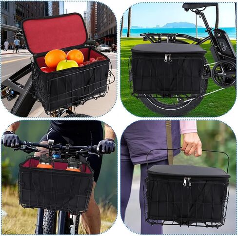 Bike Front Basket Kit Quick-Release Detachable Metal Basket with Removable Liner Bag for Groceries Pets Bikes in Kuwait