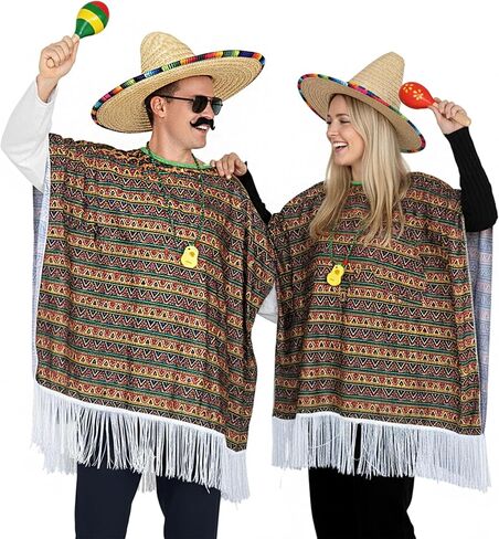6pcs القبعات المكسيكية Sombrero Hats Cinco de Mayo الزي Mariachi البالغ Maracas قلادة شارب وهمية هالوين in Kuwait