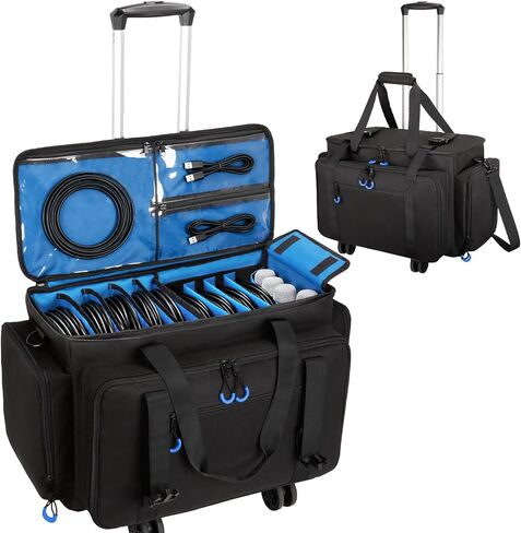 حقيبة كابل Dj متدحرجة مع جيب للكمبيوتر المحمول والميكروفون، حقيبة Dj للمعدات وملحقات الموسيقى مع فواصل قابلة للفصل، وسادة سفلية، حقيبة Dj Gig للموسيقيين، المحترفين، السفر، برتقالي in Kuwait