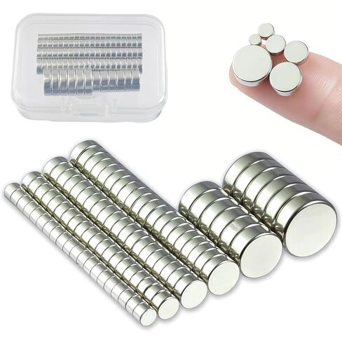 92 Pcs Small Neodymium Magnets Assortment - 6 Sizes (3mm,4mm,5mm,6mm,8mm,10mm) Strong Rare Earth Disc Magnets for Crafts, Fridge, DIY, Sewing, Office, Jewelry Making - Storage Case Included in Kuwait