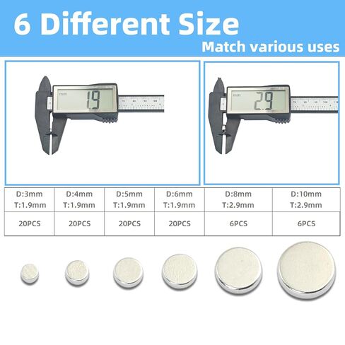 92 Pcs Small Neodymium Magnets Assortment - 6 Sizes (3mm,4mm,5mm,6mm,8mm,10mm) Strong Rare Earth Disc Magnets for Crafts, Fridge, DIY, Sewing, Office, Jewelry Making - Storage Case Included in Kuwait