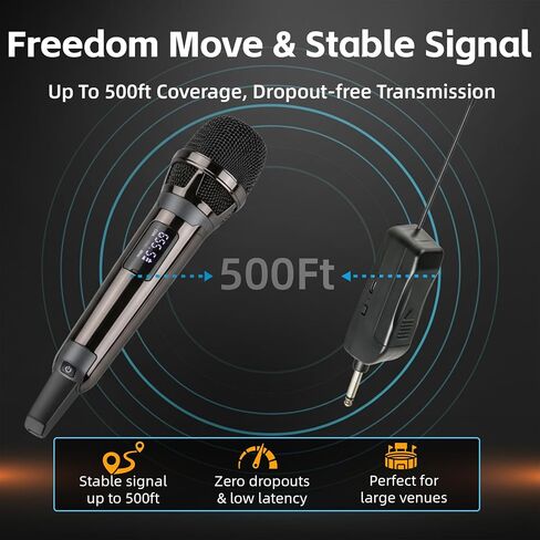 Wireless Microphones for Karaoke Singing, Professional Dual Cordless Mic System , 500ft Long Range Dual Handheld Cordless& LED Display, Dynamic Karaoke Microphone for Singing, DJ, Church, Party in Kuwait