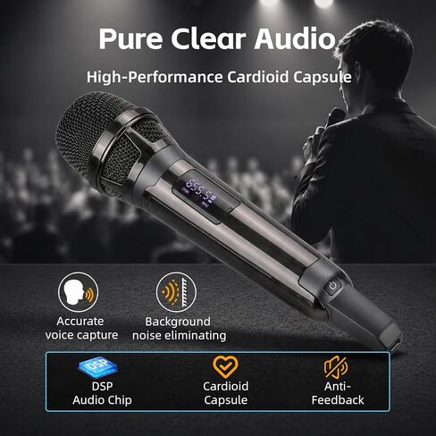 Wireless Microphones for Karaoke Singing, Professional Dual Cordless Mic System , 500ft Long Range Dual Handheld Cordless& LED Display, Dynamic Karaoke Microphone for Singing, DJ, Church, Party in Kuwait