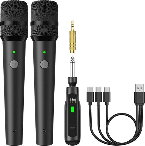 TONOR 2.4G Dual Wireless Microphones, Rechargeable Cordless Handheld Microphones System with Receiver, Karaoke Mics for Singing, Home Party, Birthday, 50ft / 15 m Range, TW-220 in Kuwait