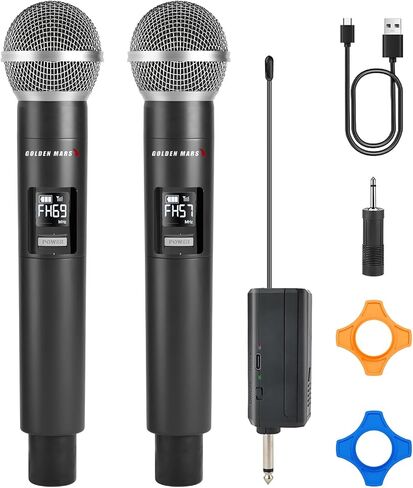 Wireless Microphones - AI Auto Match Channel Mics, Upgraded 2.4GHz 500FT Extra-Long Range Stable Receiving Rechargeable Microfono Inalambrico for Karaoke Singing DJ Church Classroom in Kuwait