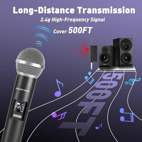 Wireless Microphones - AI Auto Match Channel Mics, Upgraded 2.4GHz 500FT Extra-Long Range Stable Receiving Rechargeable Microfono Inalambrico for Karaoke Singing DJ Church Classroom in Kuwait
