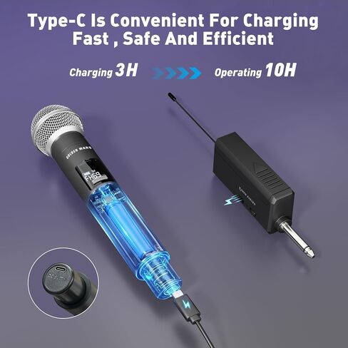 Wireless Microphones - AI Auto Match Channel Mics, Upgraded 2.4GHz 500FT Extra-Long Range Stable Receiving Rechargeable Microfono Inalambrico for Karaoke Singing DJ Church Classroom in Kuwait