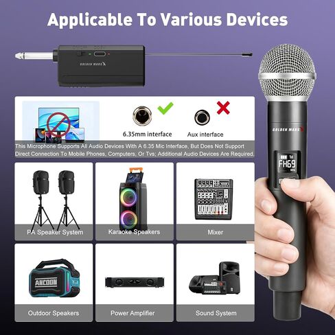 Wireless Microphones - AI Auto Match Channel Mics, Upgraded 2.4GHz 500FT Extra-Long Range Stable Receiving Rechargeable Microfono Inalambrico for Karaoke Singing DJ Church Classroom in Kuwait