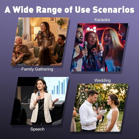 Wireless Microphones - AI Auto Match Channel Mics, Upgraded 2.4GHz 500FT Extra-Long Range Stable Receiving Rechargeable Microfono Inalambrico for Karaoke Singing DJ Church Classroom in Kuwait