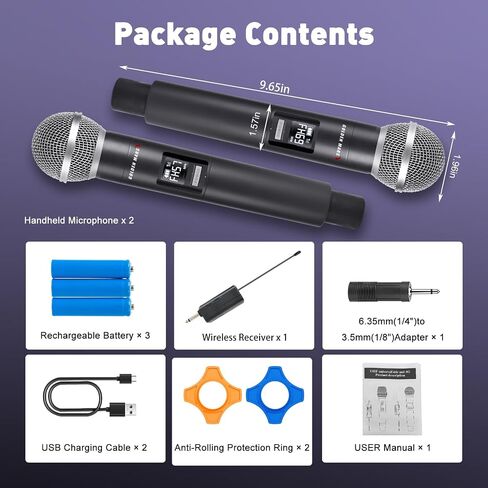 Wireless Microphones - AI Auto Match Channel Mics, Upgraded 2.4GHz 500FT Extra-Long Range Stable Receiving Rechargeable Microfono Inalambrico for Karaoke Singing DJ Church Classroom in Kuwait