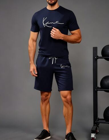 Men's Breathable Summer 2-Piece Set - Moisture-Wicking Letter Graphic Tee & Athletic Shorts for Sports & Casual Outings in Kuwait