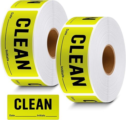 Dunzoom 2 Rolls 480 Sheets Clean Labels 4 x 2 Inch Fluorescent Green Labels Rectangular Cleaning Identification Stickers Writable Self-Adhesive Suitable for Hotels, Laboratories, Hospitals, Schools in Kuwait