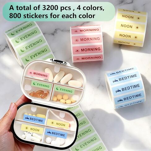 3200PCS Medicine Reminder Stickers Medication Instruction Stickers Morning Noon Evening Bedtime Medicine Labels for Pill Case Planner Pocket Pharmacy Labels 1.57 x 0.43 Inches in Kuwait
