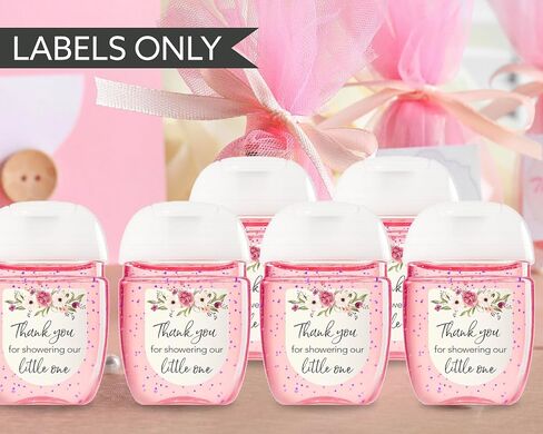 30 Pack Pink Baby Shower 1 oz Mini Hand Sanitizer Favor Labels – “Thanks for Showering Our Little One" Stickers, High Gloss Waterproof Floral Garden Theme It’s a Girl Shower Party Favors S400-1 in Kuwait