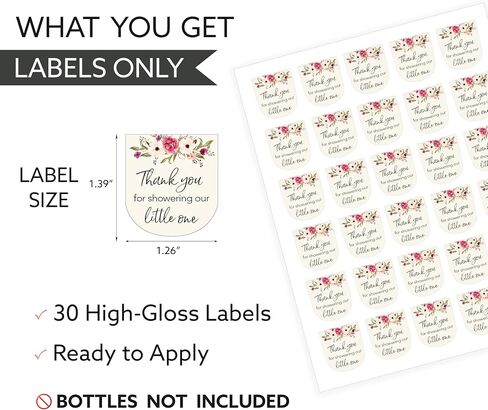 30 Pack Pink Baby Shower 1 oz Mini Hand Sanitizer Favor Labels – “Thanks for Showering Our Little One" Stickers, High Gloss Waterproof Floral Garden Theme It’s a Girl Shower Party Favors S400-1 in Kuwait