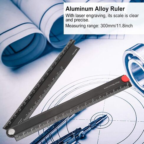 Aluminum Alloy Foldable Ruler, 0-300mm Measurement Range Multi Ruler, 90 Folding Stationery Measuring Tool, for Architects Artists Office in Kuwait