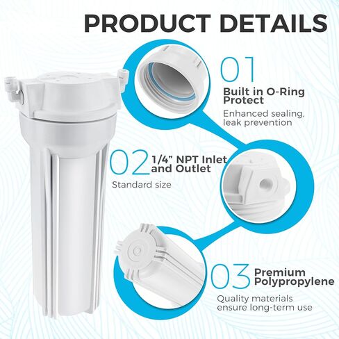 10 Inch Reverse Osmosis Water Filter Housing, 1/4" Port, 2.5" Diameter, Replacement Membrane Housing for RO Filtration Systems in Kuwait