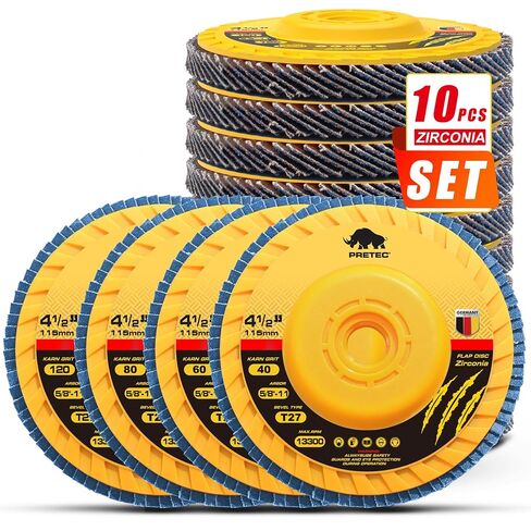 Flap Discs 4 1/2 for Angle Grinder no Tools Installation 40 Grit, 4.5" x 7/8" High Density Trimmable Zirconia Type 27 Flap Sanding Disc for Grinding, Rust Removal and Sanding (10 Pack) in Kuwait