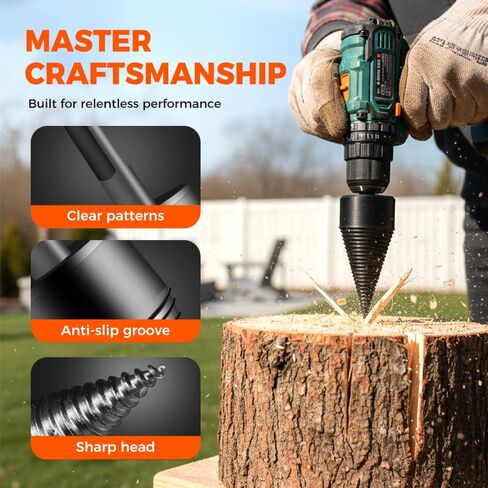 Wood Splitter Drill Set, Easy Splitter Detachable Drill Bit, 32mm Heavy Duty Wood Splitting Screw Cone for Hand Drill, Multi Purpose Wood Splitter Cone Bit for Drill for Woodworkers (42mm) in Kuwait
