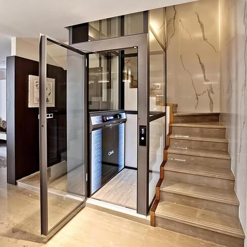 Mini Traction Drive Elevator, Modern Indoor Elevator, Panoramic Frost Switchable Glass Lift with Auto Obstacle Door Return, Stable Travel for Apartment Suite & Boutique Office Space in Kuwait