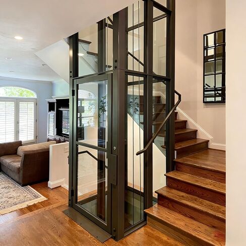 Mini Electric Home Elevator with Auto Power-Off Leveling, Modern Traction Drive Elevator with Anti-Pinch Light Curtain for Private Mansion & Apartment Suite Indoor Space in Kuwait