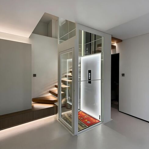 Mini Electric Home Elevator with Auto Power-Off Leveling, Modern Traction Drive Elevator with Anti-Pinch Light Curtain for Private Mansion & Apartment Suite Indoor Space in Kuwait