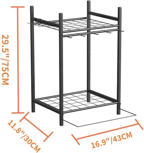 Garden Tool Organizer for Garage, Utility Storage Racks with Hooks, Metal Yard Tool Stand Holder Organizer for Long-Handled, Broom, Shovel, Rake, Sturdy Heavy Rack for Outdoor, Yard, Black in Kuwait