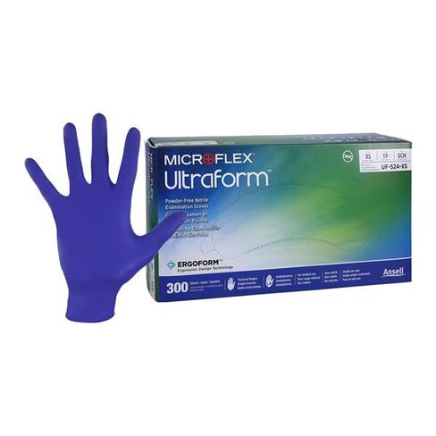 قفازات Microflex UF-524-XS Ultraform Cobalt Blue Nitrile صغيرة جدًا 300/صندوق in Kuwait