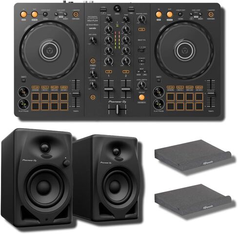 وحدة تحكم DJ Pioneer DDJ-FLX4 مع شاشات DM-40D ومنصات عزل شاشة Gator Studio - وضع DJ والإنتاج DSP وRCA Direct وrekordbox وSerato والفصل الصوتي in Kuwait