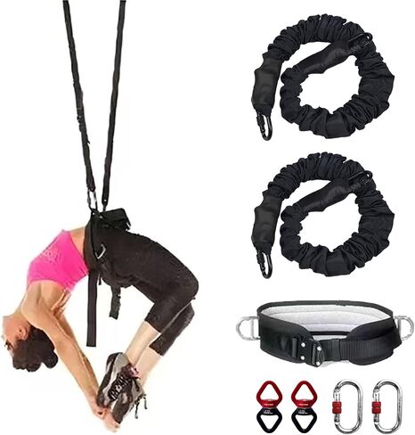 PRIOR FITNESS Back Somersault Bungee Dance Set, CE Certified, Backward Flip Training Equipment with Padded Waist Belt, Heavy-Duty Cords & Safety Swivels for Fitness Taekwondo Martial Arts Kickboxing in Kuwait