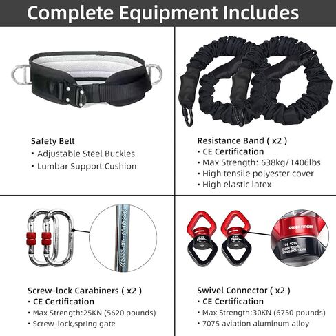 PRIOR FITNESS Back Somersault Bungee Dance Set, CE Certified, Backward Flip Training Equipment with Padded Waist Belt, Heavy-Duty Cords & Safety Swivels for Fitness Taekwondo Martial Arts Kickboxing in Kuwait