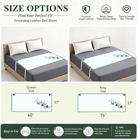 Grounding Mat for Bed, Earthing Mattress Pad for Sleeping, Carbon Infused Conductive Surface, Grounding Bed Mat with 15FT Cord, 27" x 60" (Queen) in Kuwait