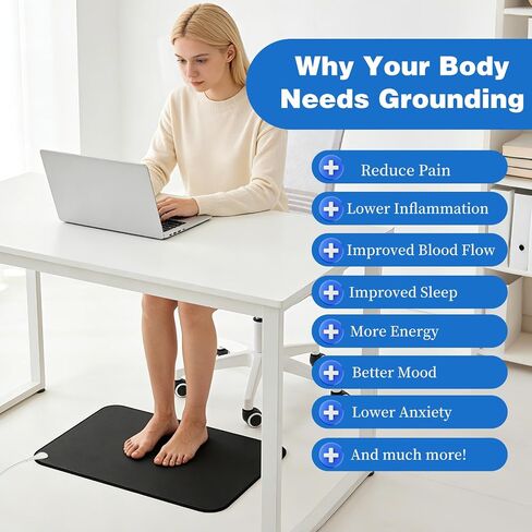 Grounding Mat Earthing Pad，Grounding Mat for Feet，Portable Grounding Well Desk Mat for Sleep Pain Relief Energy，Earth Grounded Sleep Bed Pad，Use at Home or Office，24"x16" in Kuwait