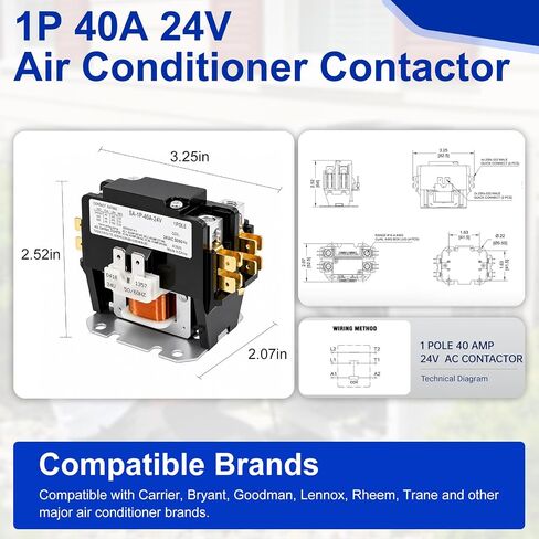1 أقطاب 40 أمبير 24VAC DP40241 موصل مكيف الهواء بديل مباشر لأنظمة التدفئة والتهوية وتكييف الهواء السكنية ومكثف مكيف الهواء ووحدات المضخات الحرارية المناسبة لضواغط المصاعد in Kuwait