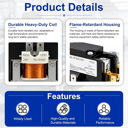 1 أقطاب 40 أمبير 24VAC DP40241 موصل مكيف الهواء بديل مباشر لأنظمة التدفئة والتهوية وتكييف الهواء السكنية ومكثف مكيف الهواء ووحدات المضخات الحرارية المناسبة لضواغط المصاعد in Kuwait