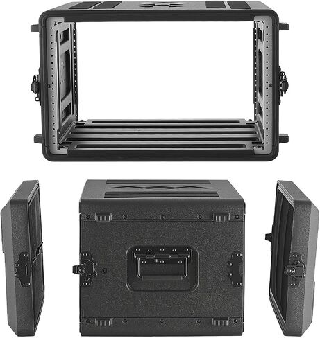 VEVOR 6U Rack Case, 15 in Depth, Rackmount Flight Case Shallow Rack with Microphone Compartments, Polyethylene Construction, Recessed Latches, Easy Installation, for Amplifier, 13.8 in Internal Depth in Kuwait