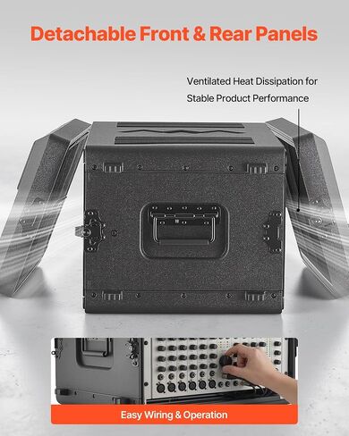VEVOR 6U Rack Case, 15 in Depth, Rackmount Flight Case Shallow Rack with Microphone Compartments, Polyethylene Construction, Recessed Latches, Easy Installation, for Amplifier, 13.8 in Internal Depth in Kuwait